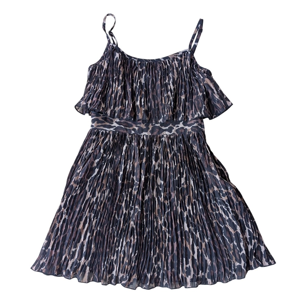 Guess LA Leopard Print tiered Pleated Ruffle Mini Dress‎ Brown Black Size 3